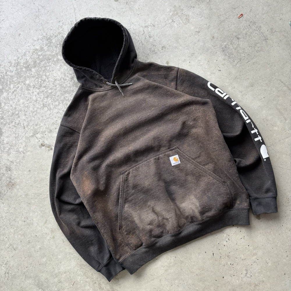 Carhartt Hoodie Mens Medium Loose Fit Sweatshirt Faded Black Stained Workwear